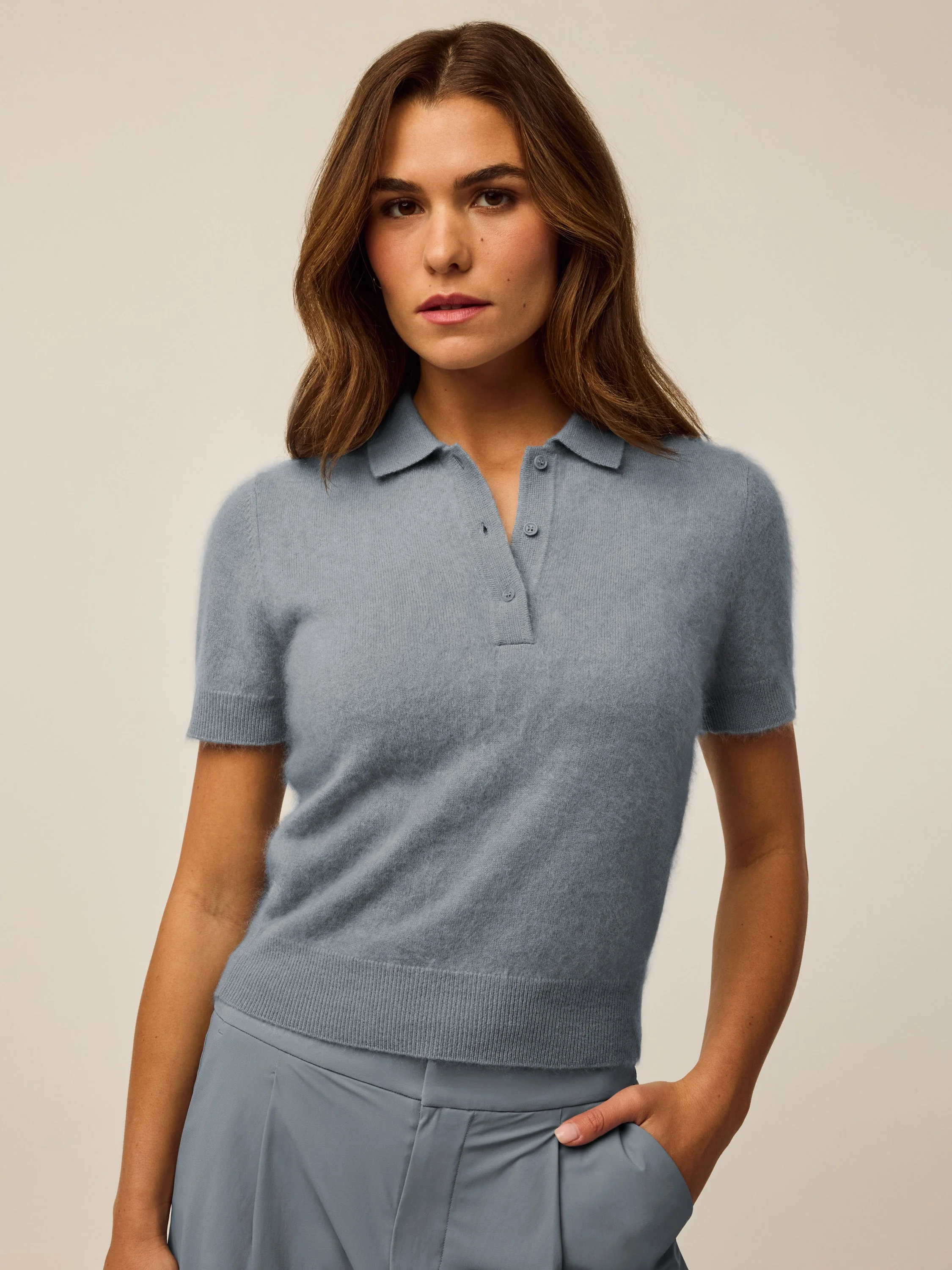 Brushed Bardot Cashmere Short Sleeve Sweater - Image 6